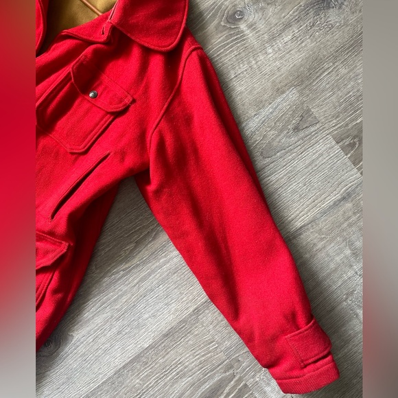1930s WOOLRICH Large Solid Red Wool Mackinaw Hunting Winter Coat Made in the USA - Picture 3 of 9